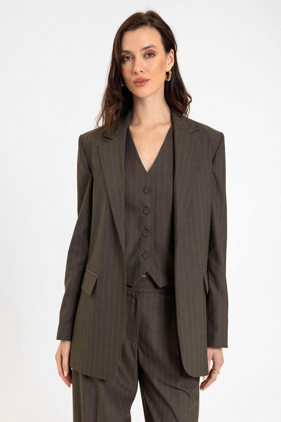 ANT Antioch Coffee Women's Single Button Striped Blazer Jacket - Dijon