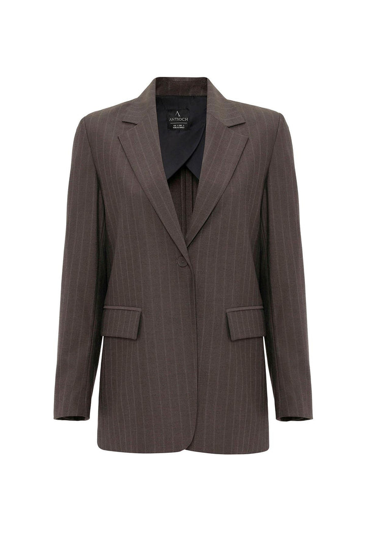 ANT Antioch Coffee Women's Single Button Striped Blazer Jacket - Dijon