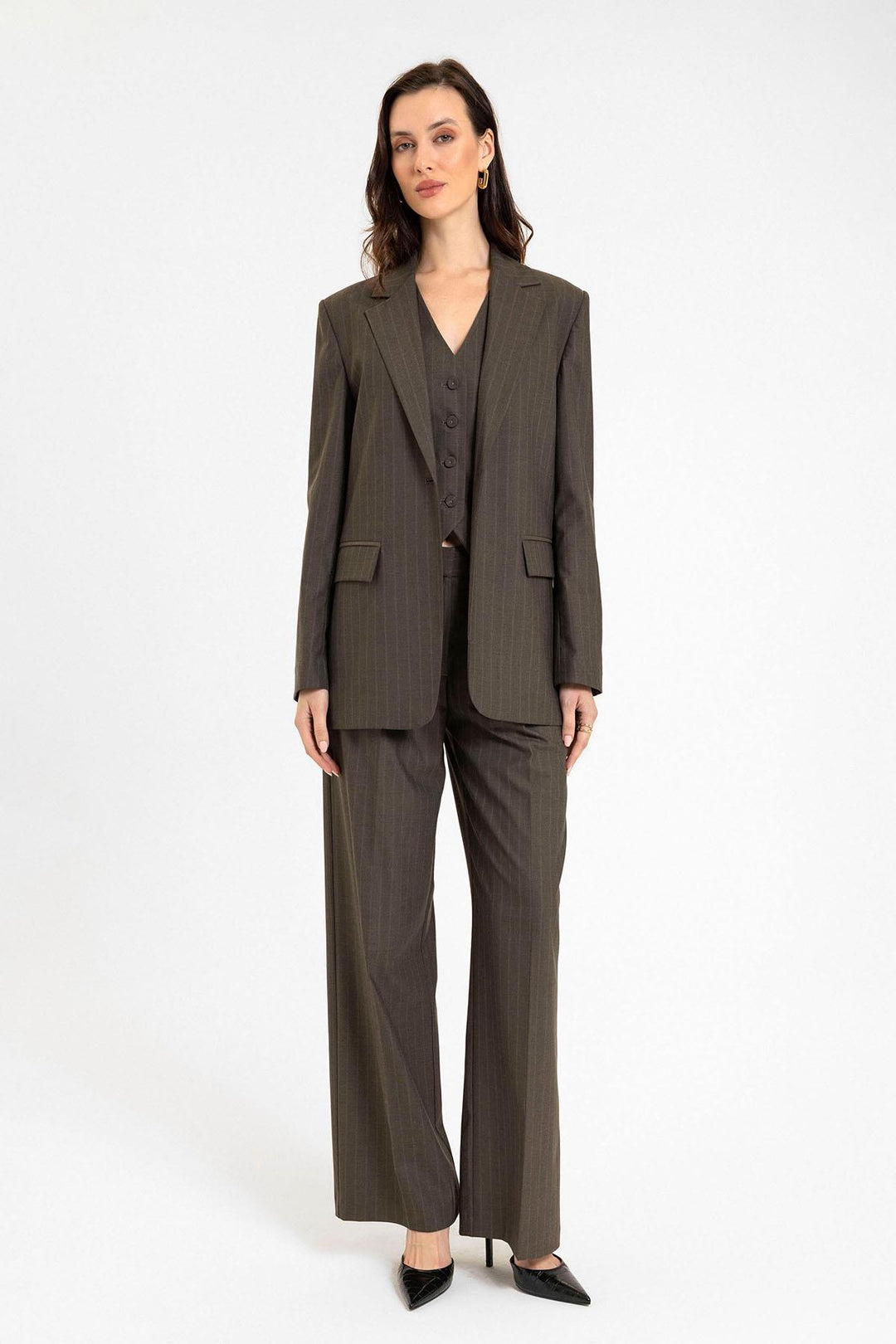 ANT Antioch Coffee Women's Single Button Striped Blazer Jacket - Dijon