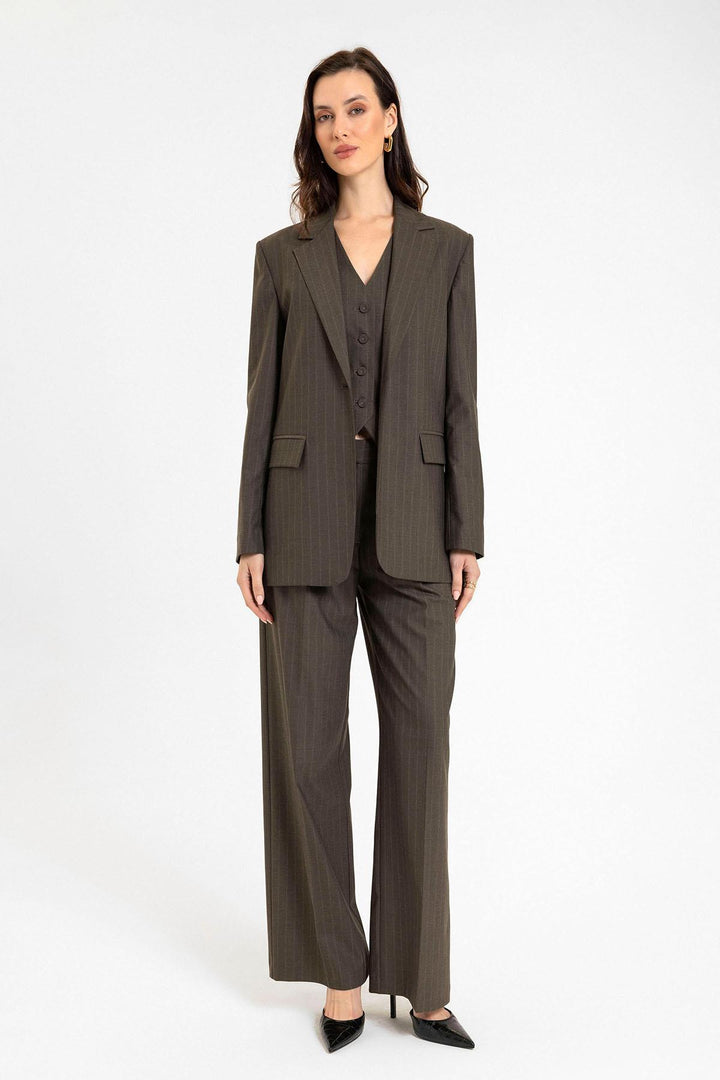 ANT Antioch Coffee Women's Single Button Striped Blazer Jacket - Dijon