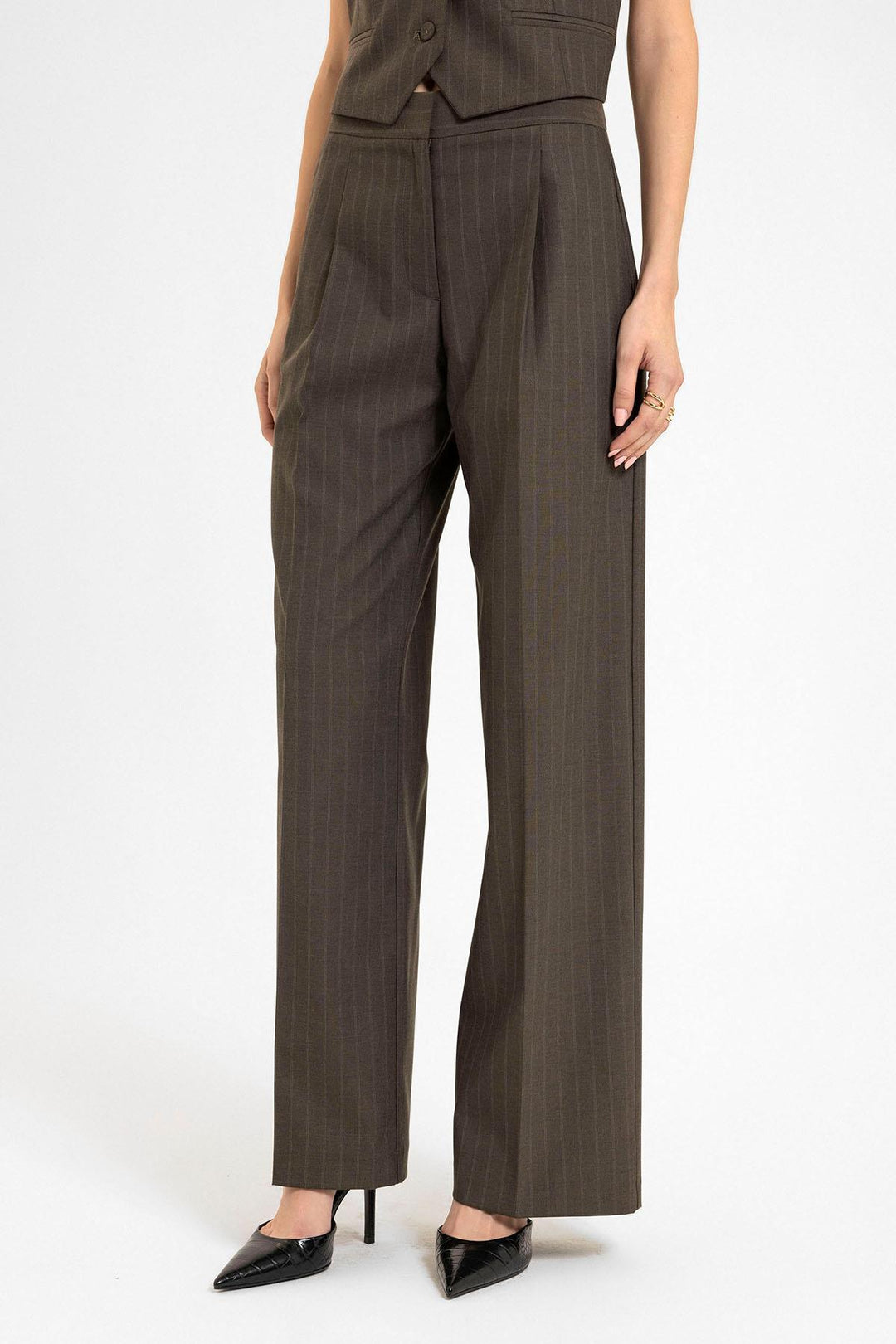 ANT Antioch Coffee Women's High Waisted Striped Pants - Herzogenrath