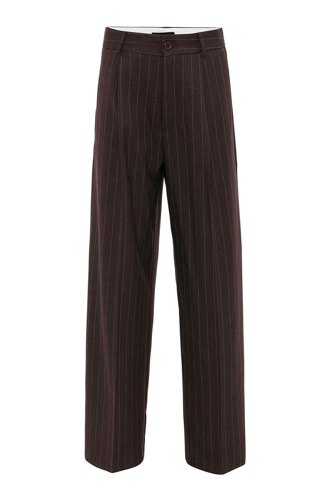 ANT Antioch Coffee Women's High Waist Pleated Striped Pants - Snizhne