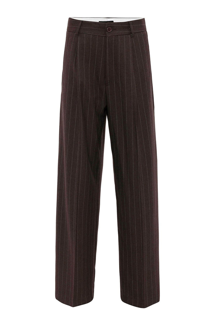 ANT Antioch Coffee Women's High Waist Pleated Striped Pants - Snizhne