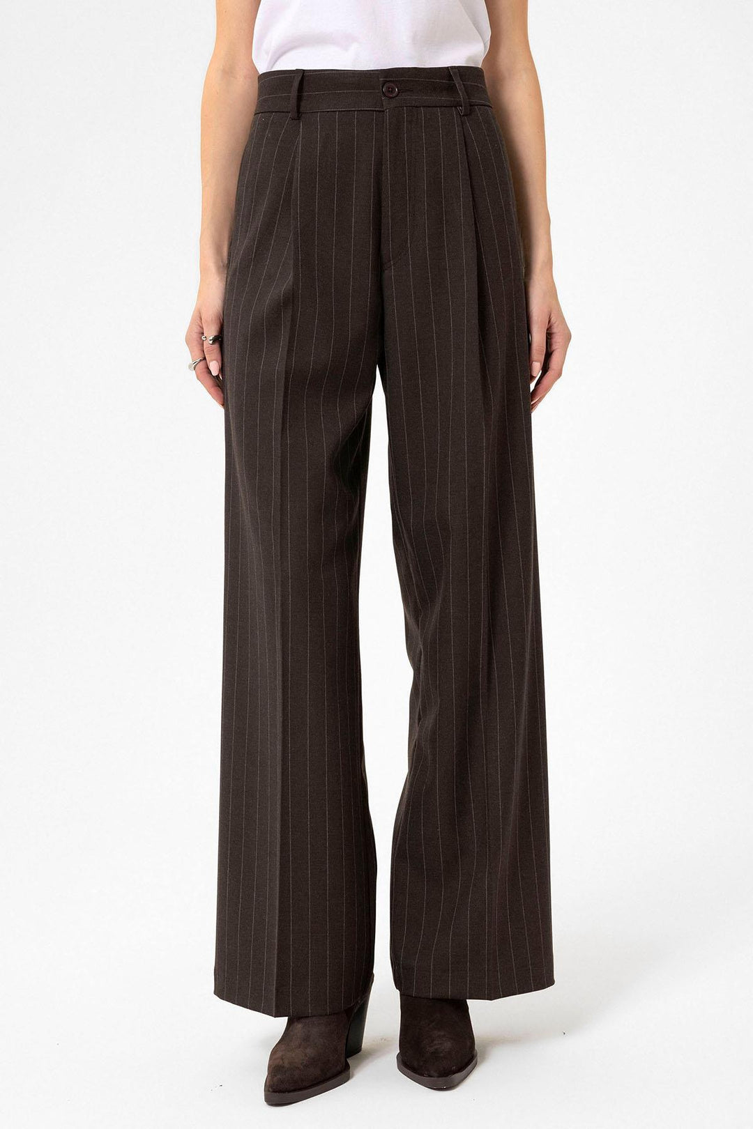 ANT Antioch Coffee Women's High Waist Pleated Striped Pants - Snizhne