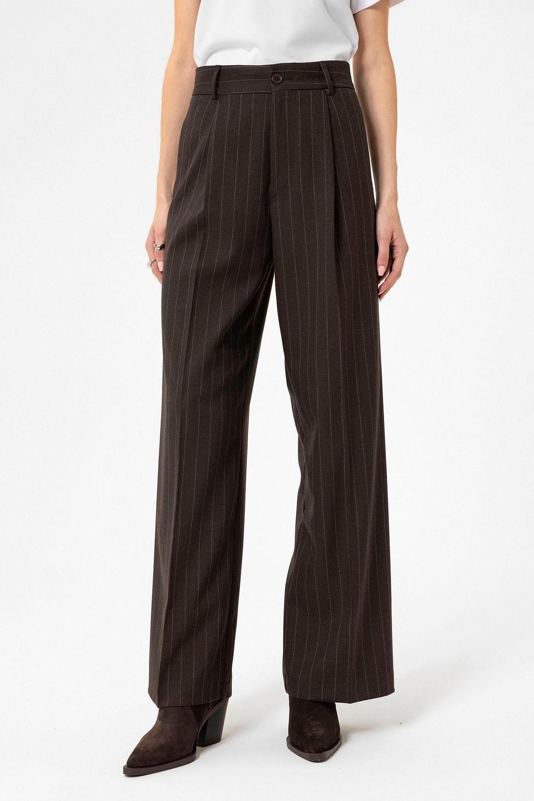 ANT Antioch Coffee Women's High Waist Pleated Striped Pants - Snizhne