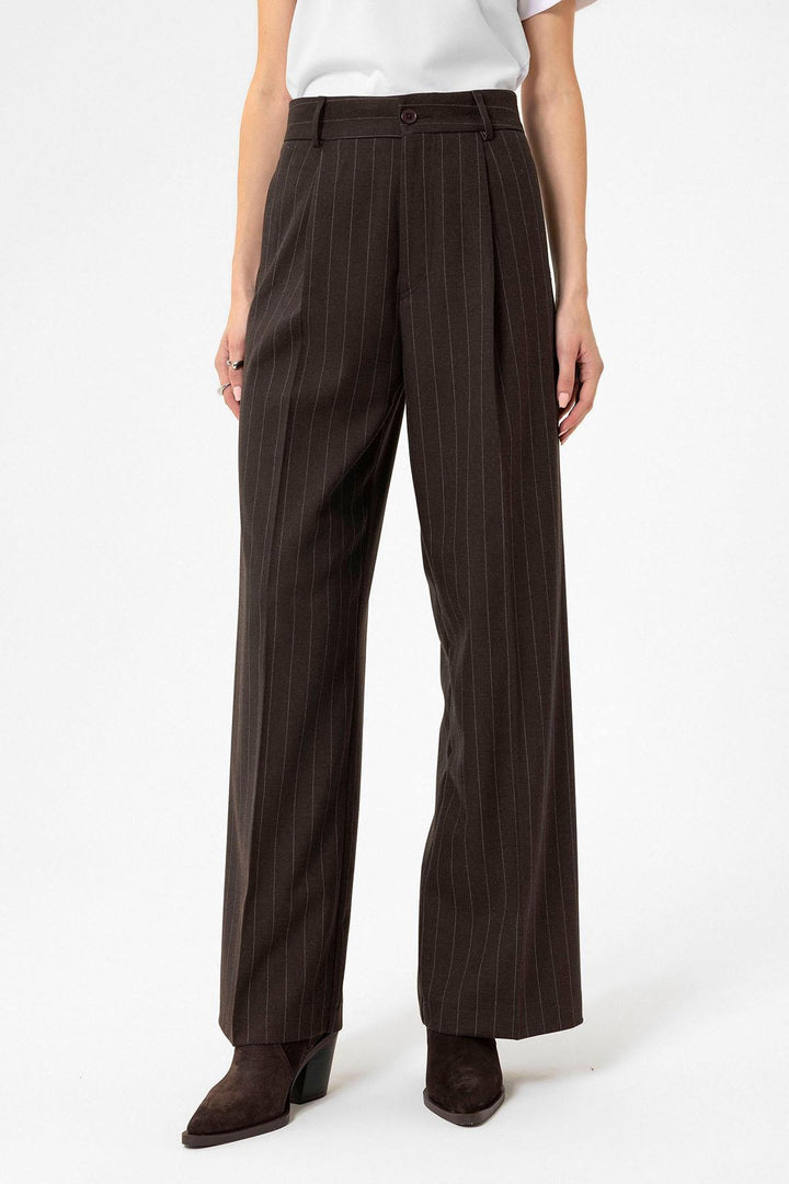 ANT Antioch Coffee Women's High Waist Pleated Striped Pants - Snizhne