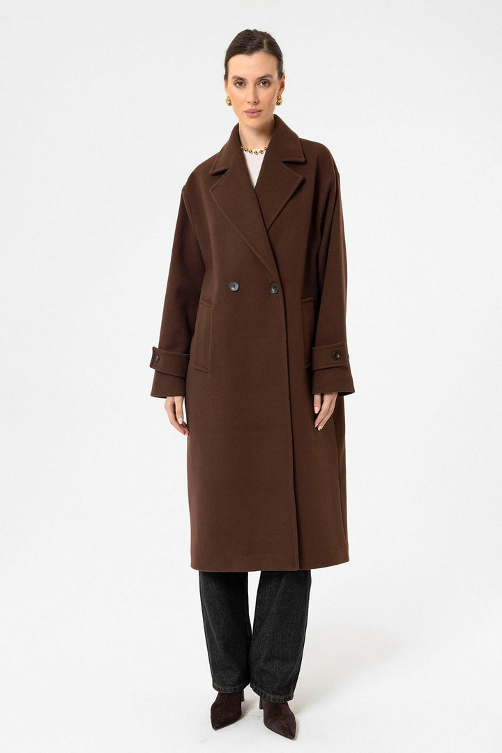 ANT Antioch Coffee Woman Soft Textured Oversized Wrap Coat - Morecambe