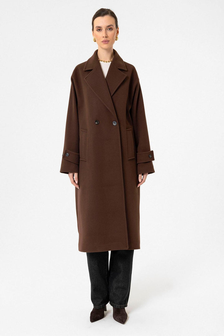 ANT Antioch Coffee Woman Soft Textured Oversized Wrap Coat - Morecambe