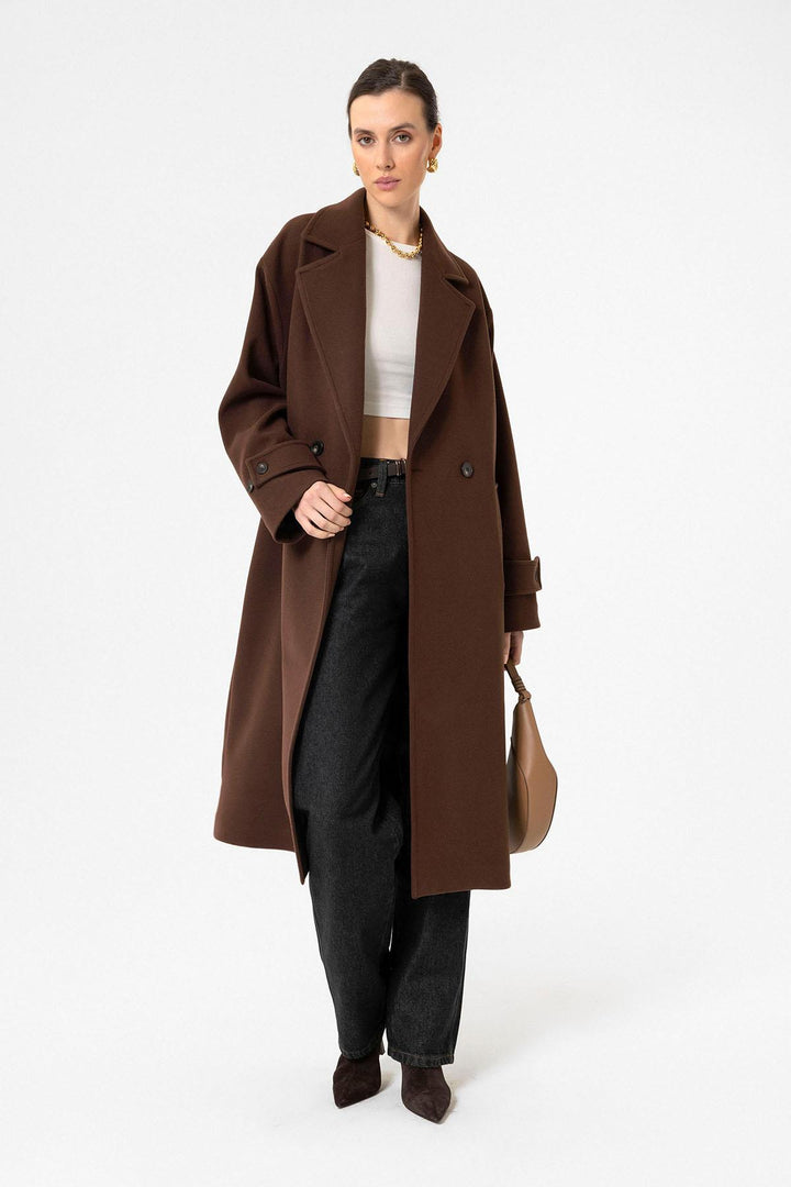 ANT Antioch Coffee Woman Soft Textured Oversized Wrap Coat - Morecambe