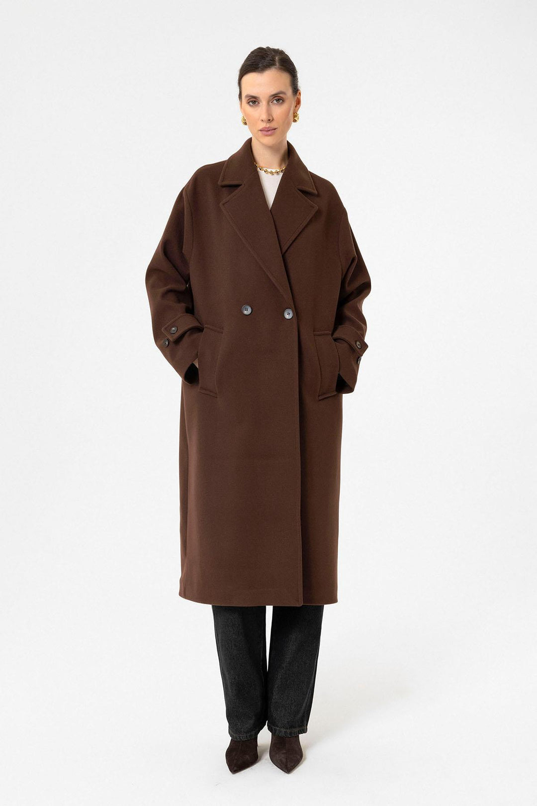 ANT Antioch Coffee Woman Soft Textured Oversized Wrap Coat - Morecambe