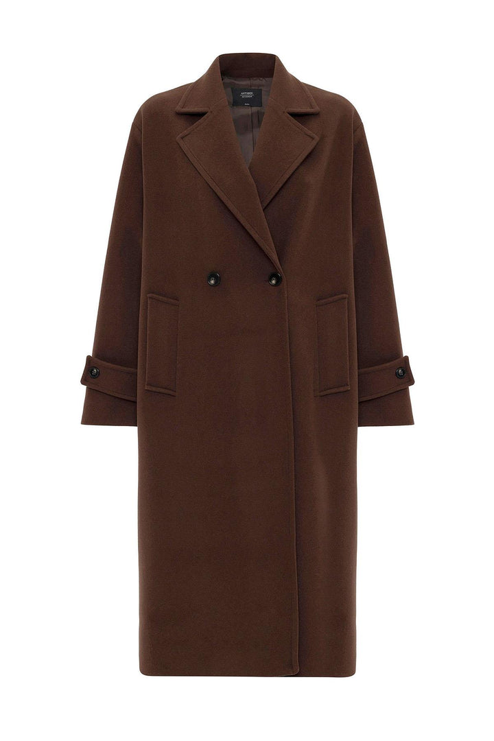 ANT Antioch Coffee Woman Soft Textured Oversized Wrap Coat - Morecambe
