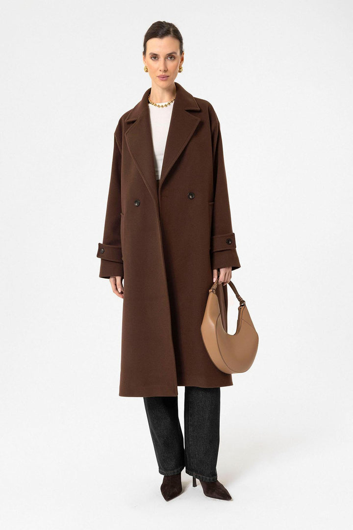 ANT Antioch Coffee Woman Soft Textured Oversized Wrap Coat - Morecambe