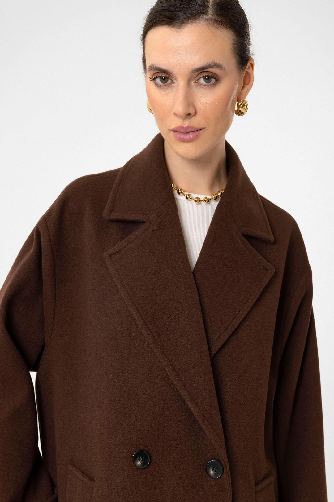 ANT Antioch Coffee Woman Soft Textured Oversized Wrap Coat - Morecambe
