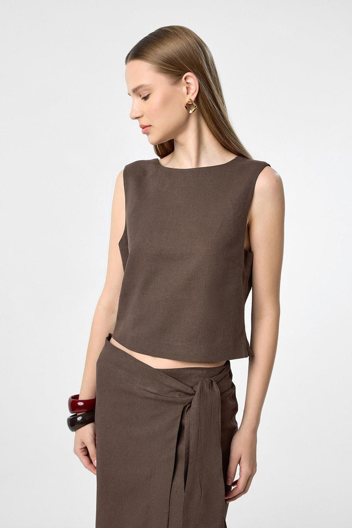 ANT Antioch Coffee Linen Blend Women's Blouse - Vienna