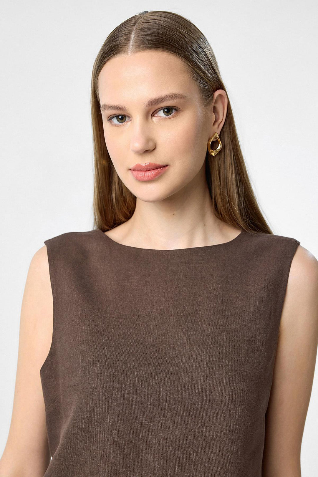 ANT Antioch Coffee Linen Blend Women's Blouse - Vienna