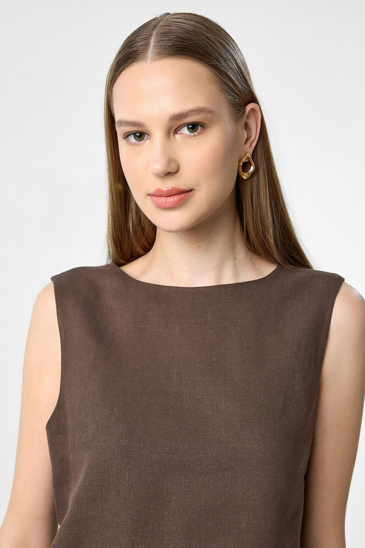 ANT Antioch Coffee Linen Blend Women's Blouse - Vienna