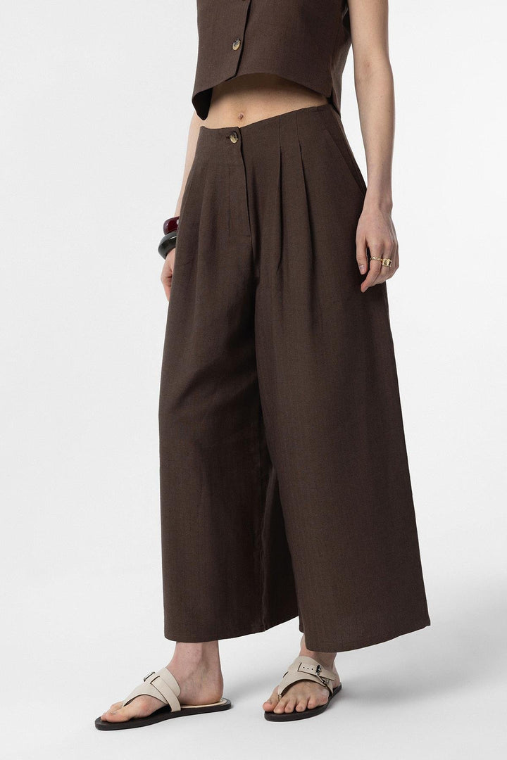ANT Antioch Coffee Linen Blend Women's Culotte Pants - Palma