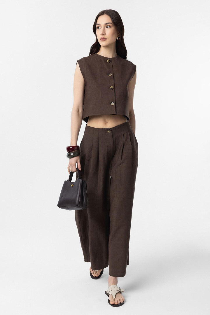 ANT Antioch Coffee Linen Blend Women's Culotte Pants - Palma