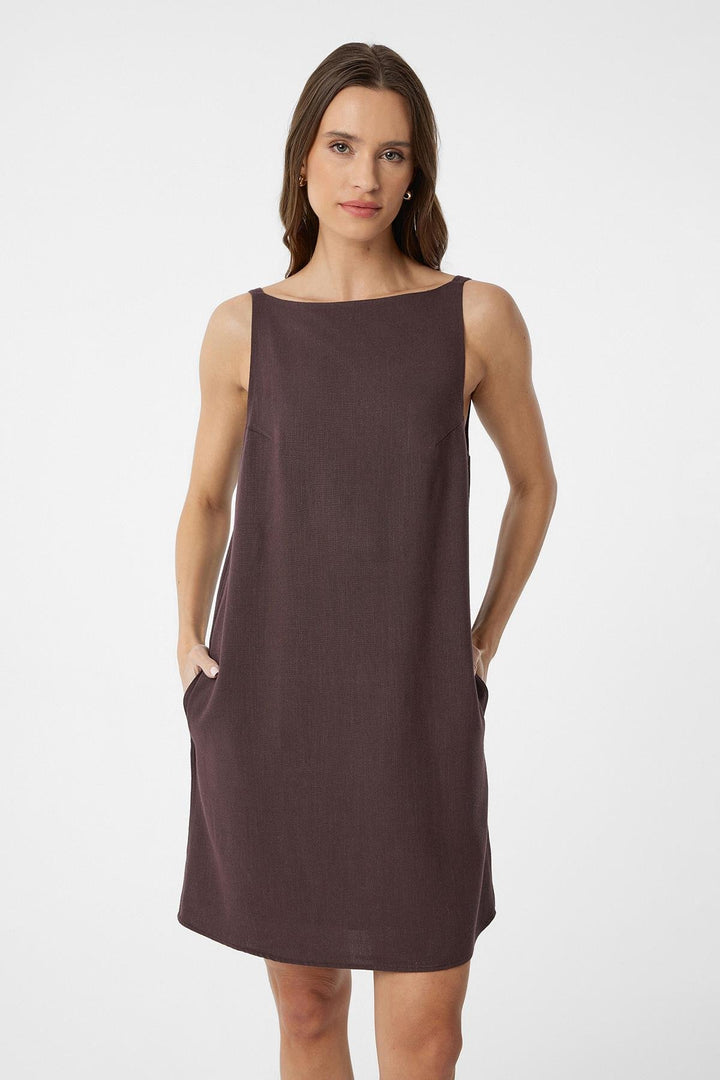 ANT Antioch Coffee Linen Blend Women's Mini Dress - Nijkerk