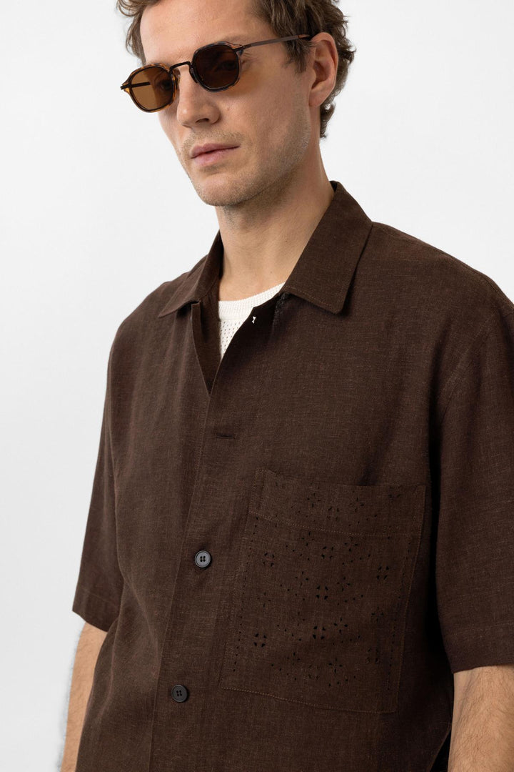 ANT Antioch Coffee Linen Blend Short Sleeve Men's Shirt - Marhanets