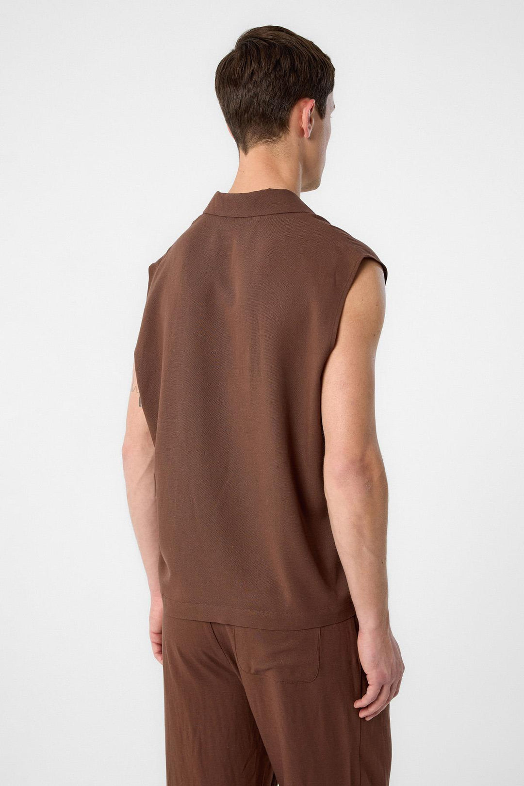 ANT Antioch Coffee Linen Blend Sleeveless Men's Shirt - Leighton Buzzard