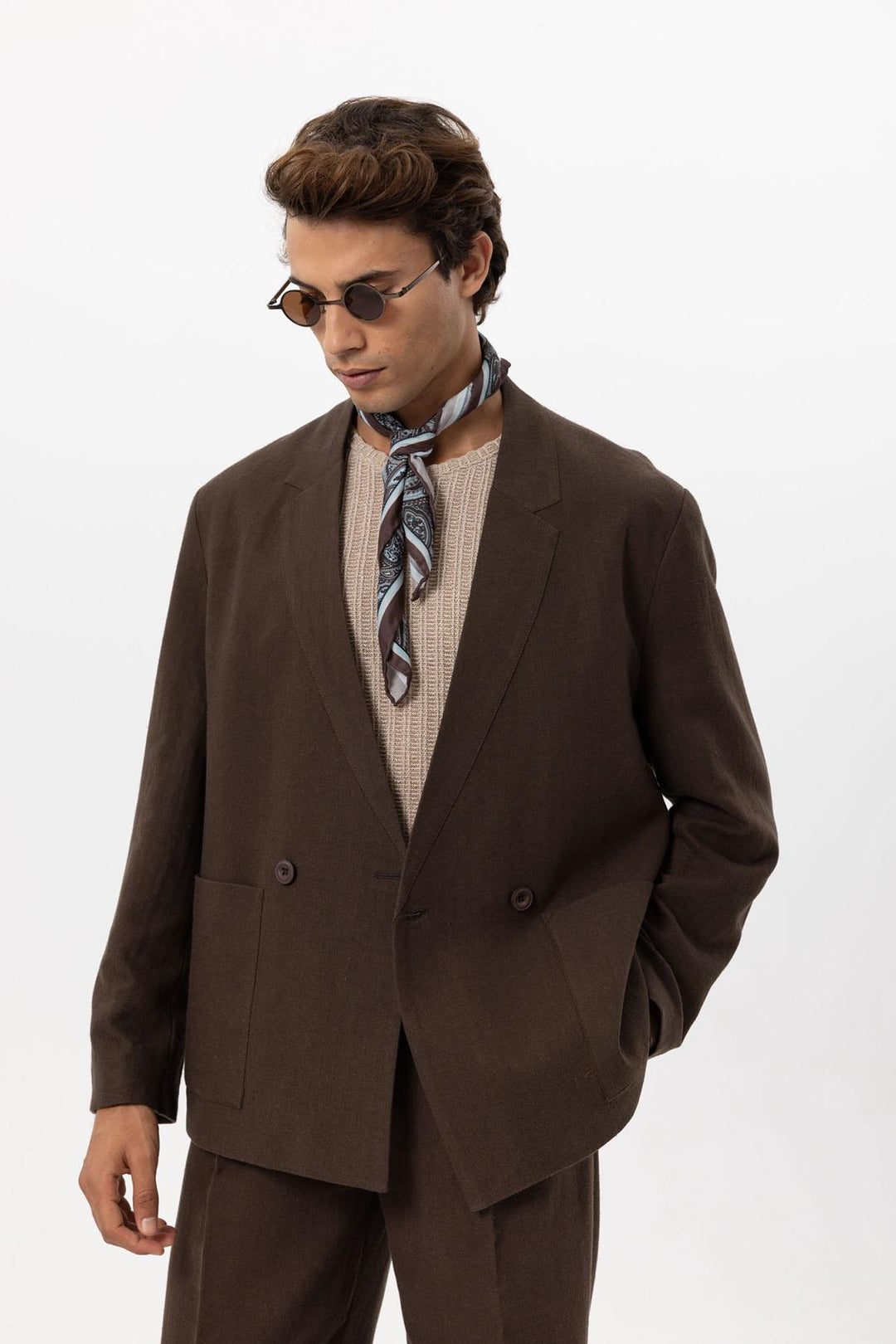 ANT Men's Linen Blend Double-breasted Buttoned Blazer Jacket - Berdiansk