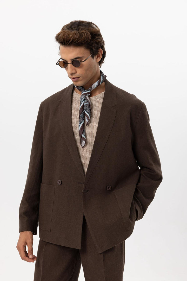ANT Men's Linen Blend Double-breasted Buttoned Blazer Jacket - Berdiansk
