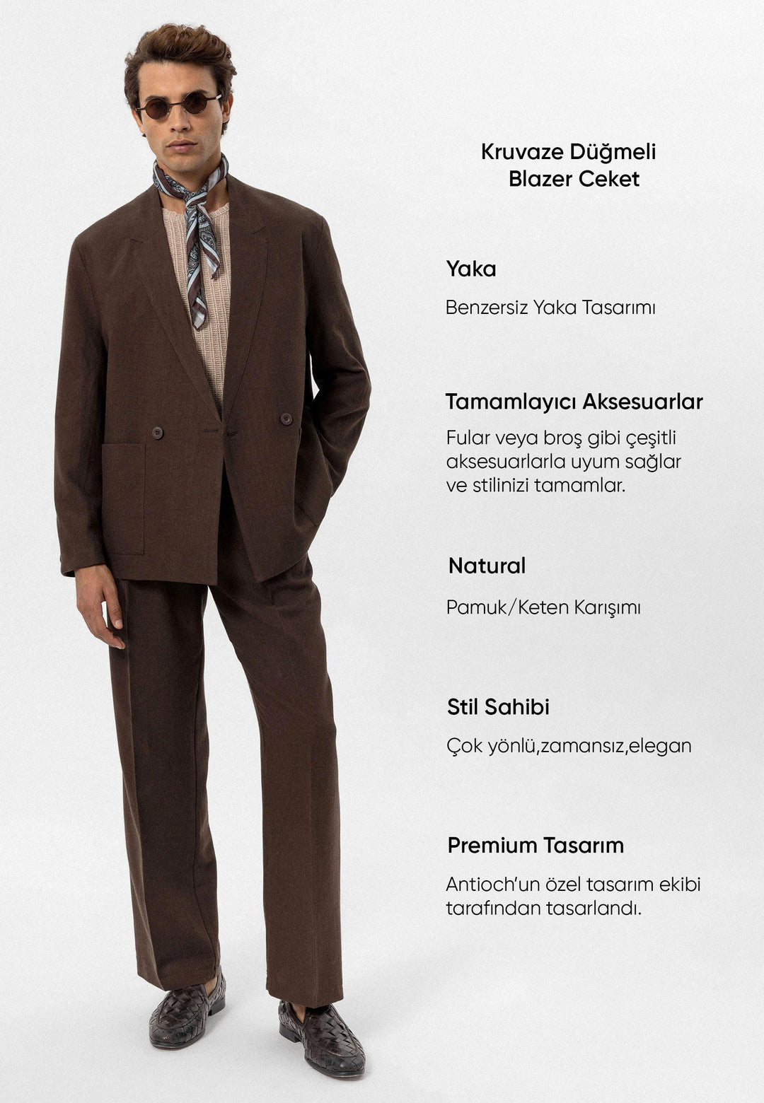 ANT Men's Linen Blend Double-breasted Buttoned Blazer Jacket - Berdiansk