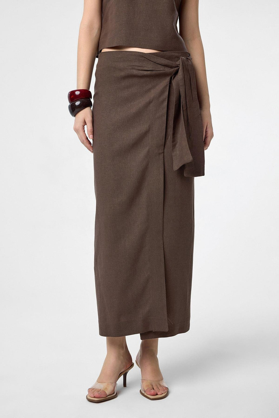 ANT Antioch Coffee Linen Blend Belted Women's Skirt - Bielefeld