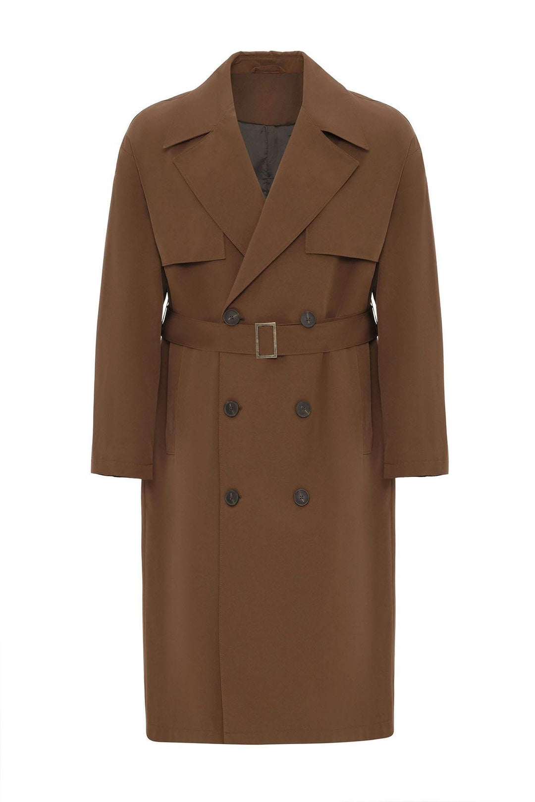 ANT Antioch Coffee Double-Breasted Belted Trench Coat - Caerdydd