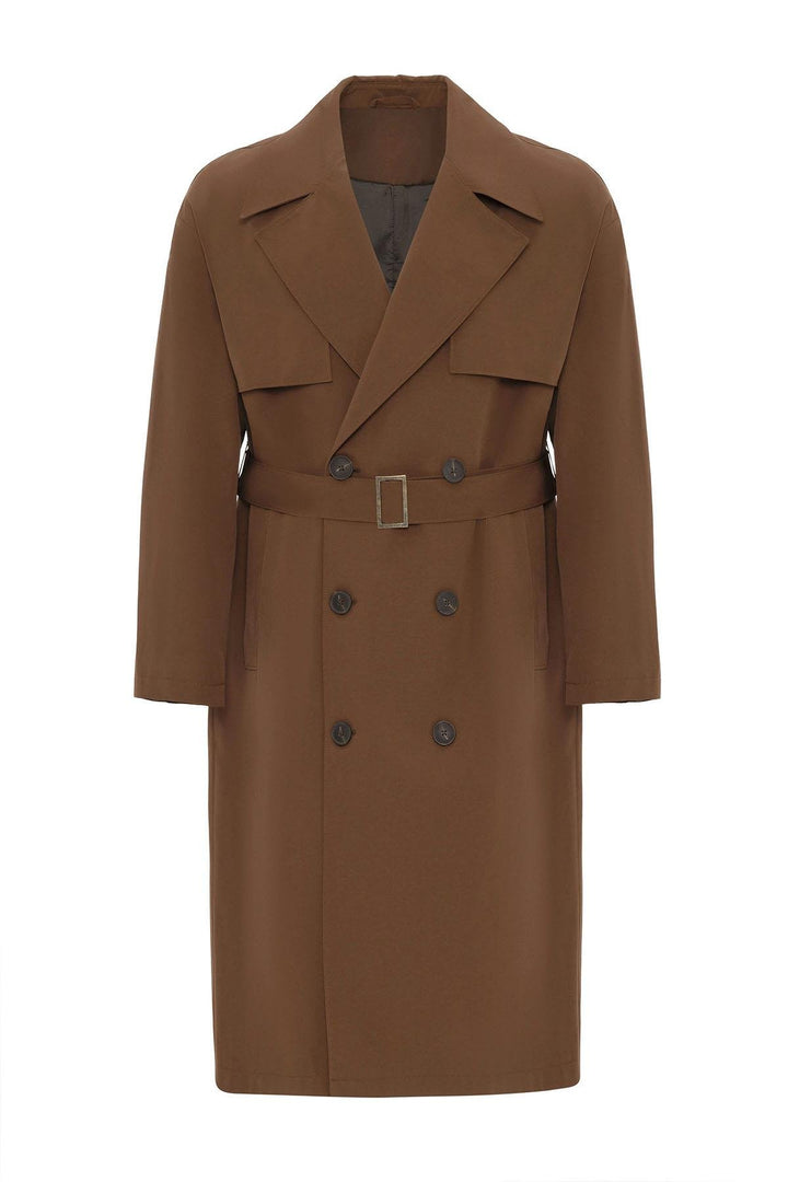 ANT Antioch Coffee Double-Breasted Belted Trench Coat - Caerdydd