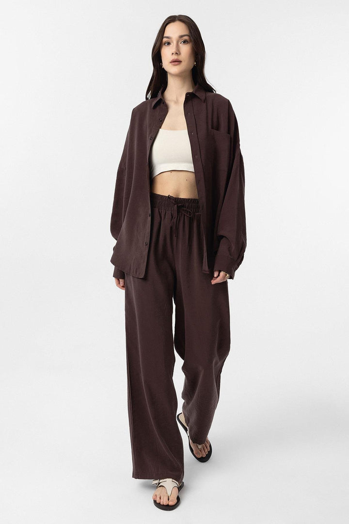 ANT Antioch Coffee Modal Women's Shirt Pants Suit - Houten