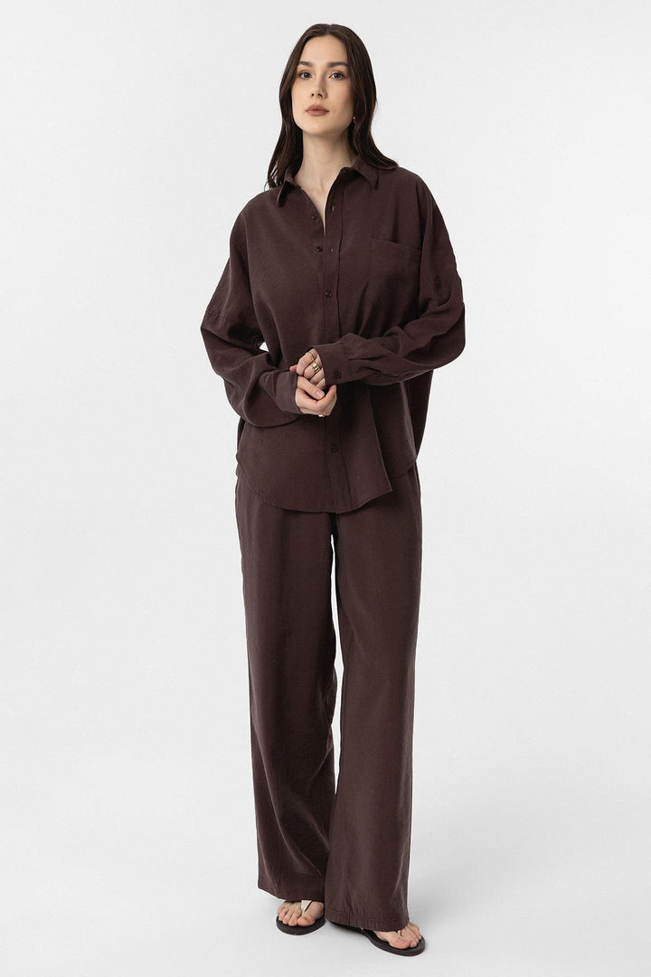 ANT Antioch Coffee Modal Women's Shirt Pants Suit - Houten
