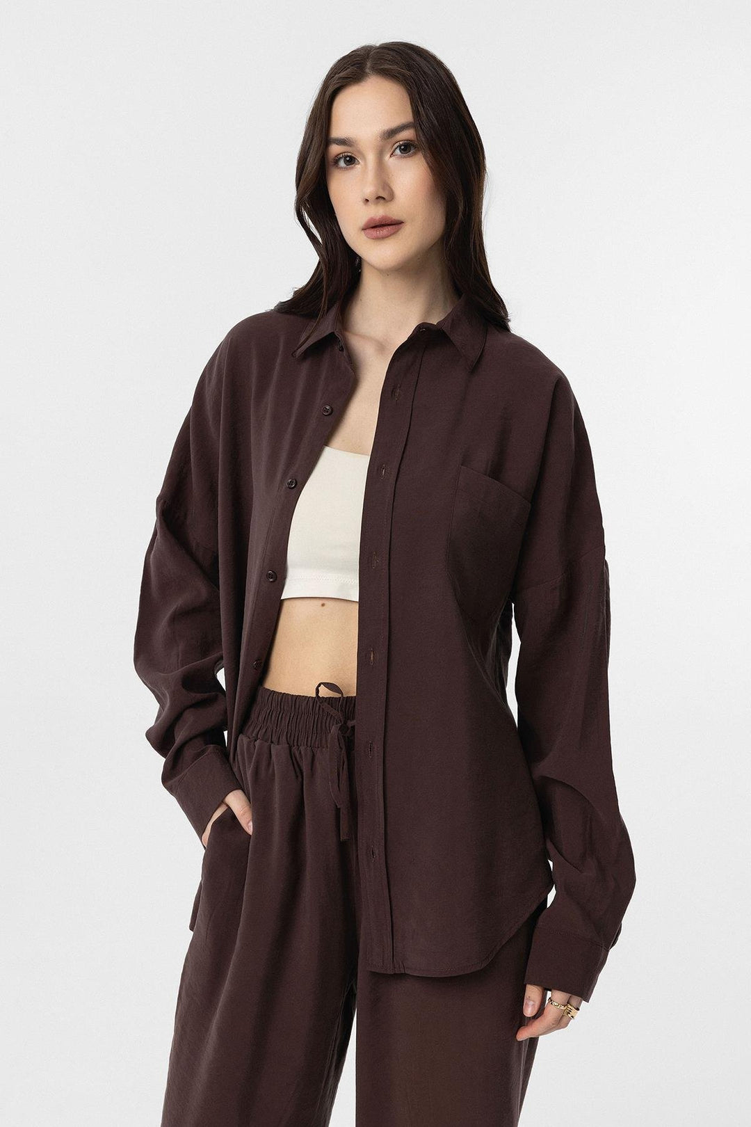ANT Antioch Coffee Modal Women's Shirt Pants Suit - Houten