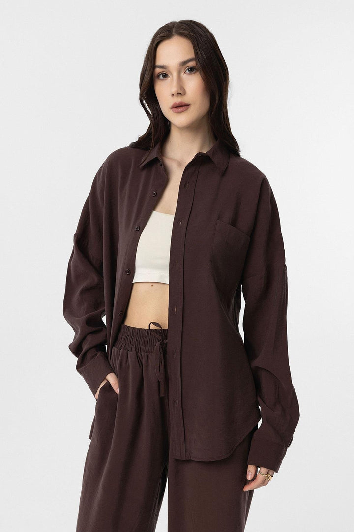 ANT Antioch Coffee Modal Women's Shirt Pants Suit - Houten