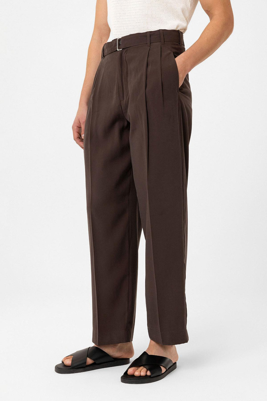 ANT Antioch Coffee Modal Fabric Relax Fit Belted Men's Pants - Conway