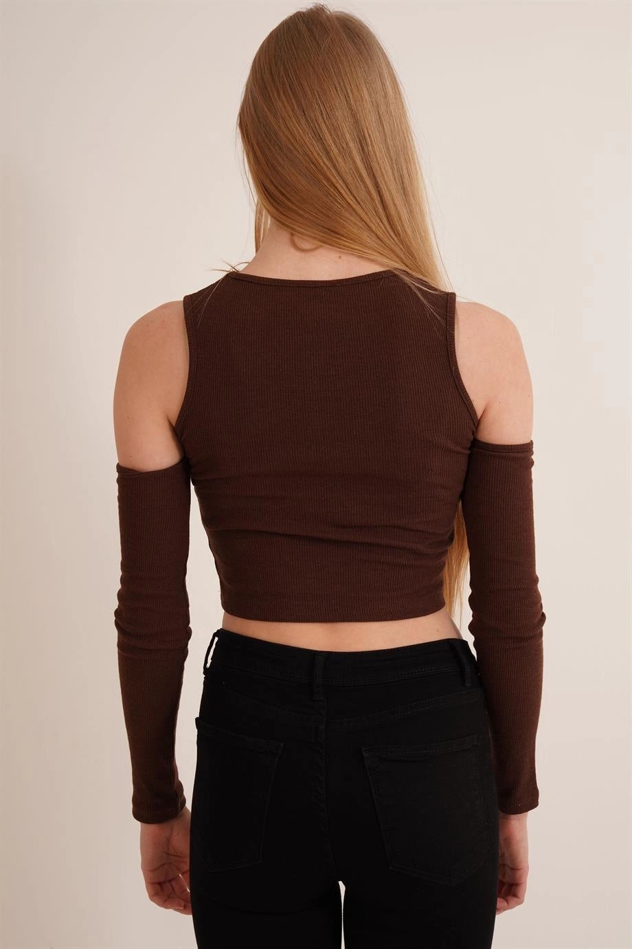 Coffee Off-Shoulder Long Sleeve Cotton Kashkorse Blouse CO-2523254280 - Munich
