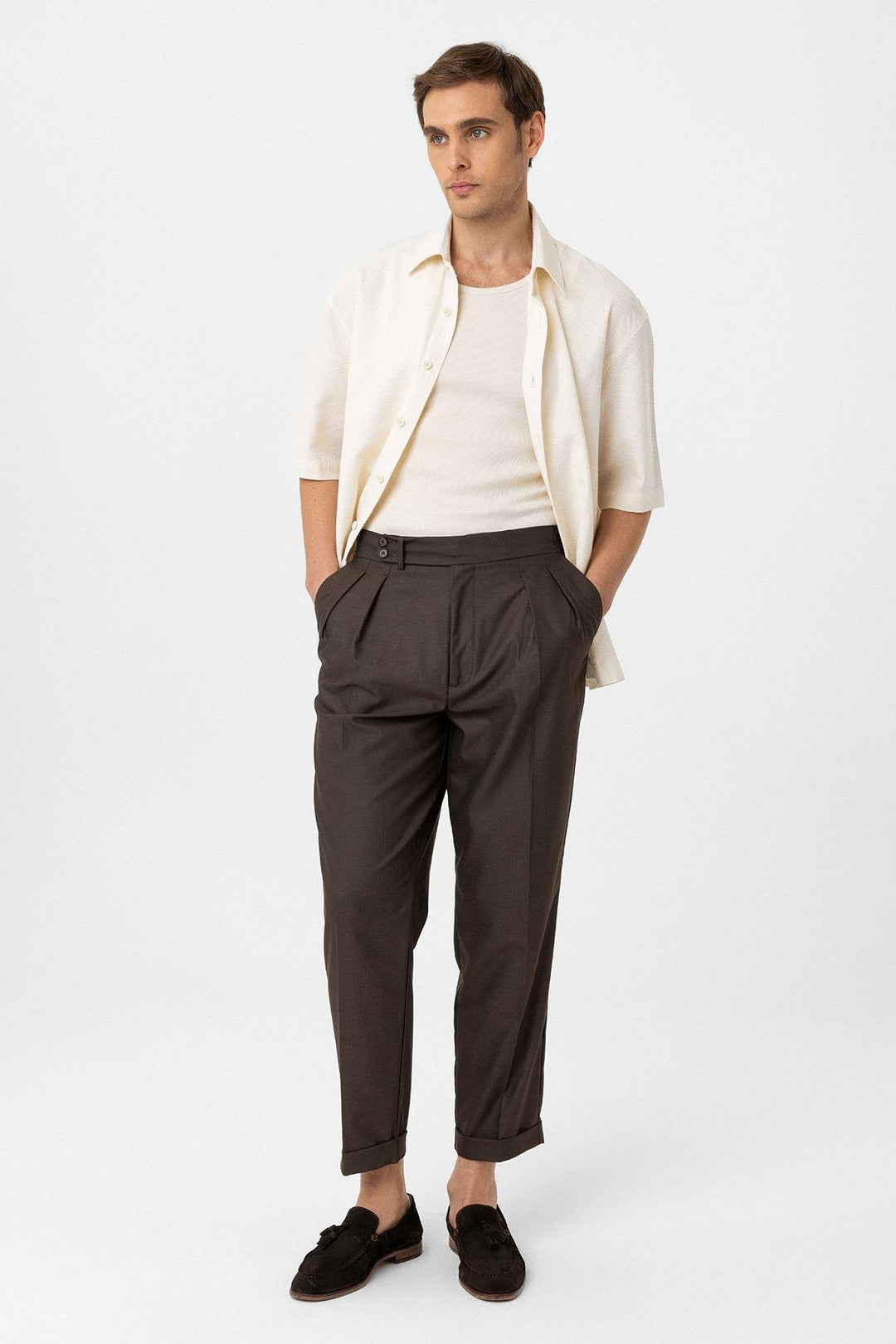 ANT Antioch Coffee Pinstripe High Waist Men's Pants - Klaipėda