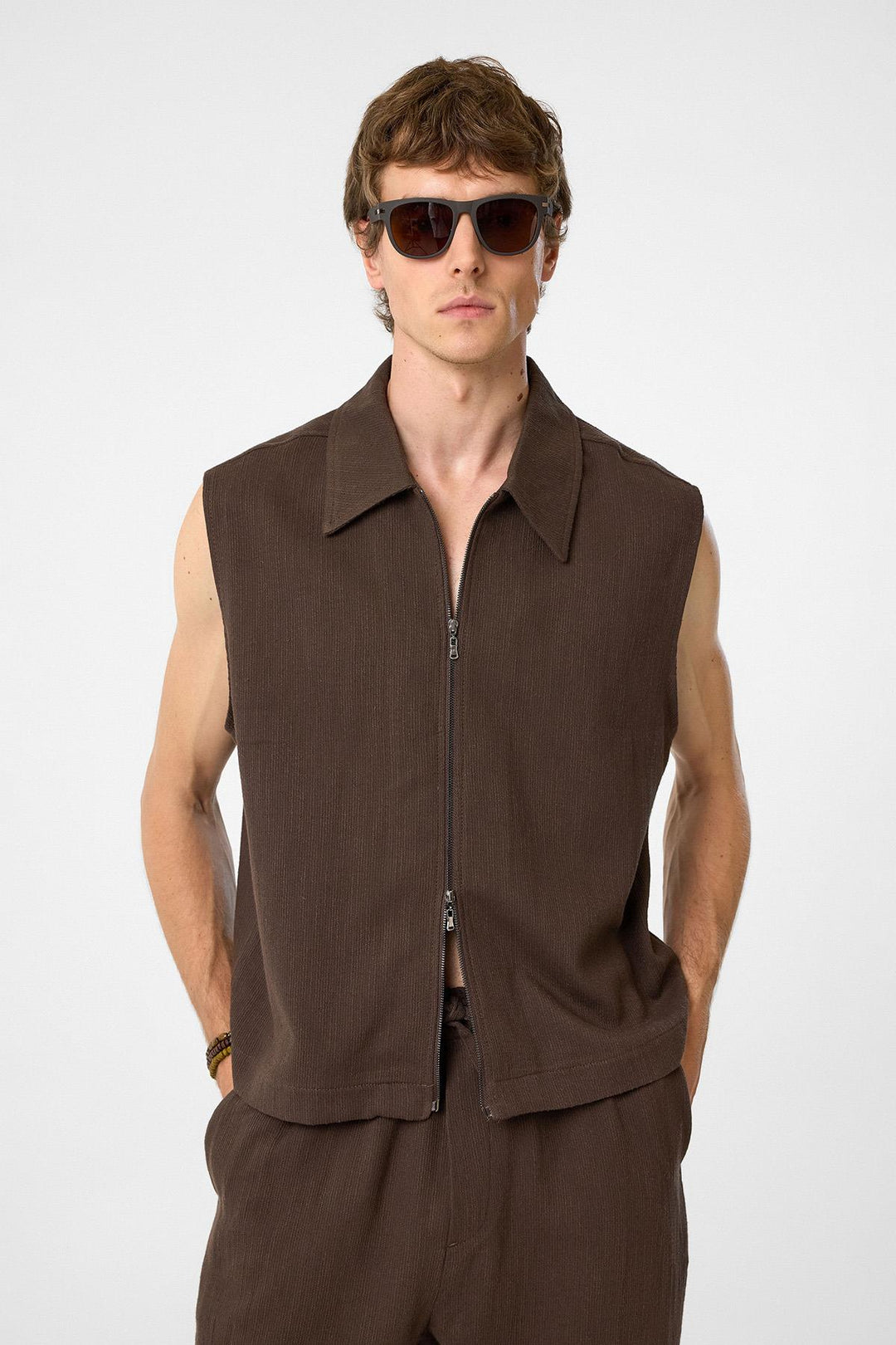 ANT Antioch Coffee Polo Neck Textured Men's Vest - Sutton Coldfield