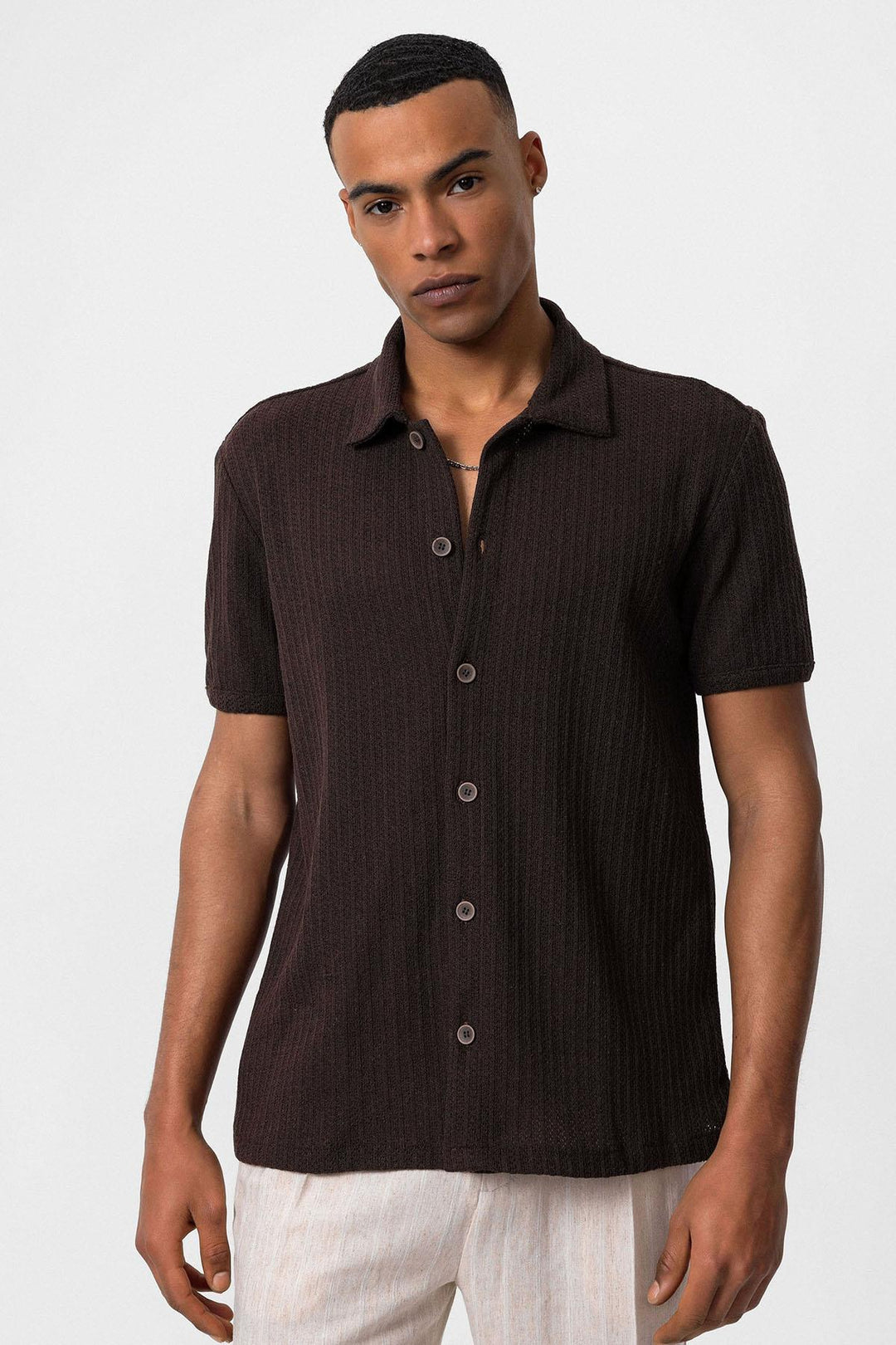 ANT Polo Neck Knitted Short Sleeve Men's Shirt - Visalia