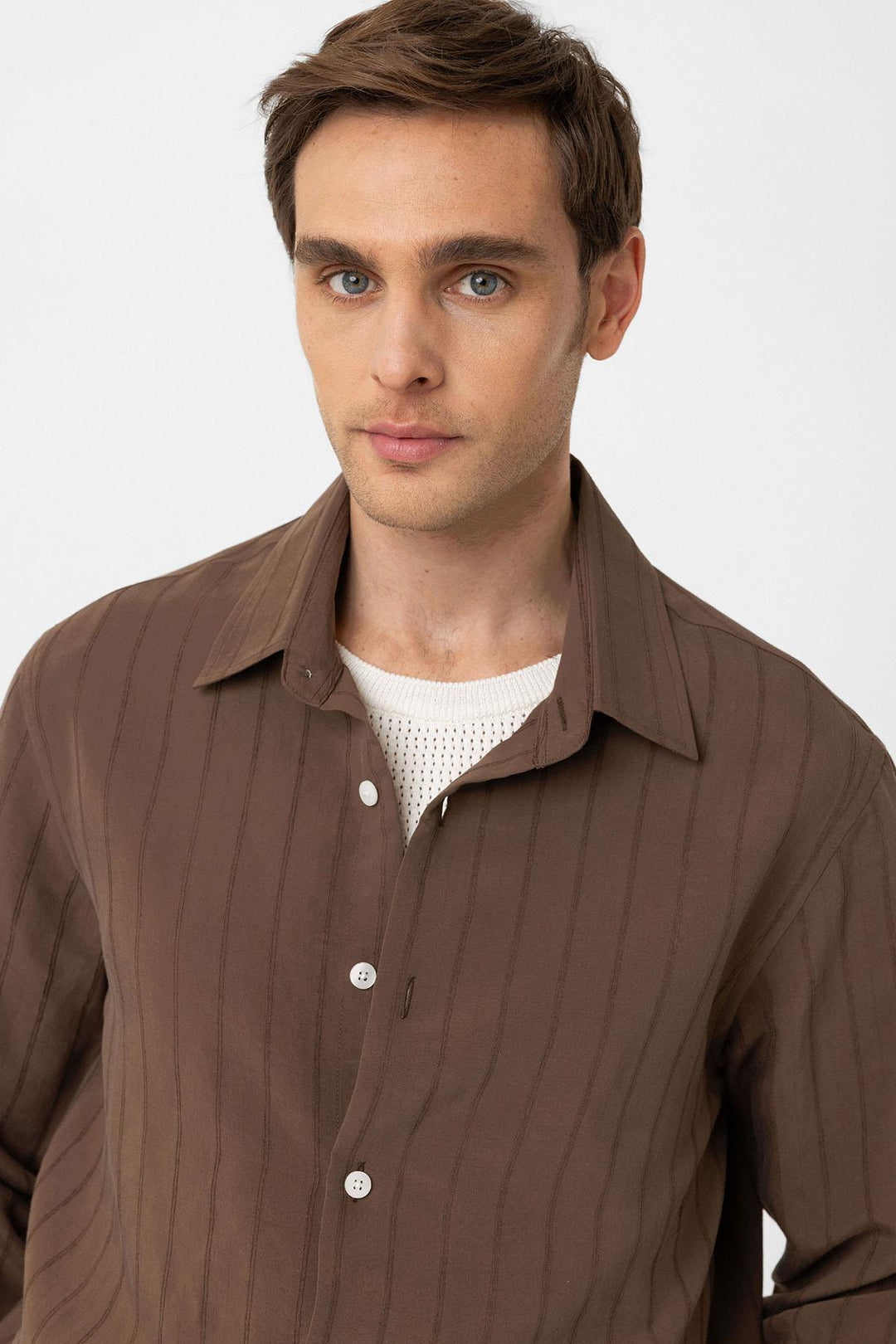 ANT Antioch Coffee Relax Fit Striped Men's Shirt - Midwest City