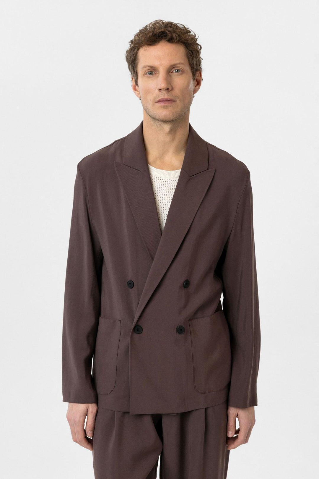 ANT Antioch Coffee Relax Fit Diagonal Slim Men's Blazer Jacket - Port Arthur