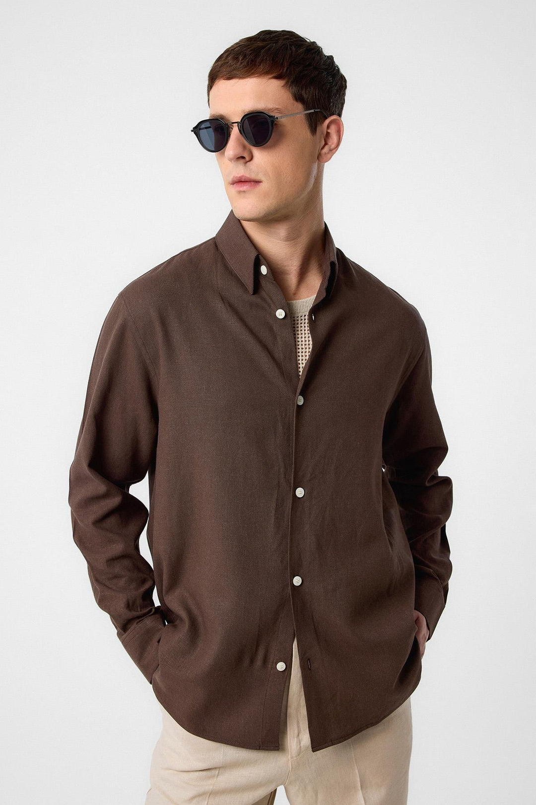 ANT Antioch Coffee Relax Fit Linen Blend Men's Shirt - Alton