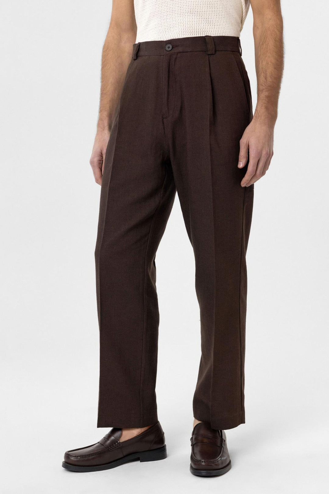 ANT Antioch Coffee High Waist Linen Blend Men's Pants - Pavia