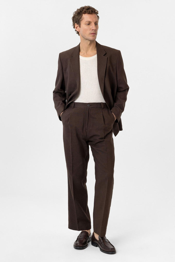ANT Antioch Coffee High Waist Linen Blend Men's Pants - Pavia