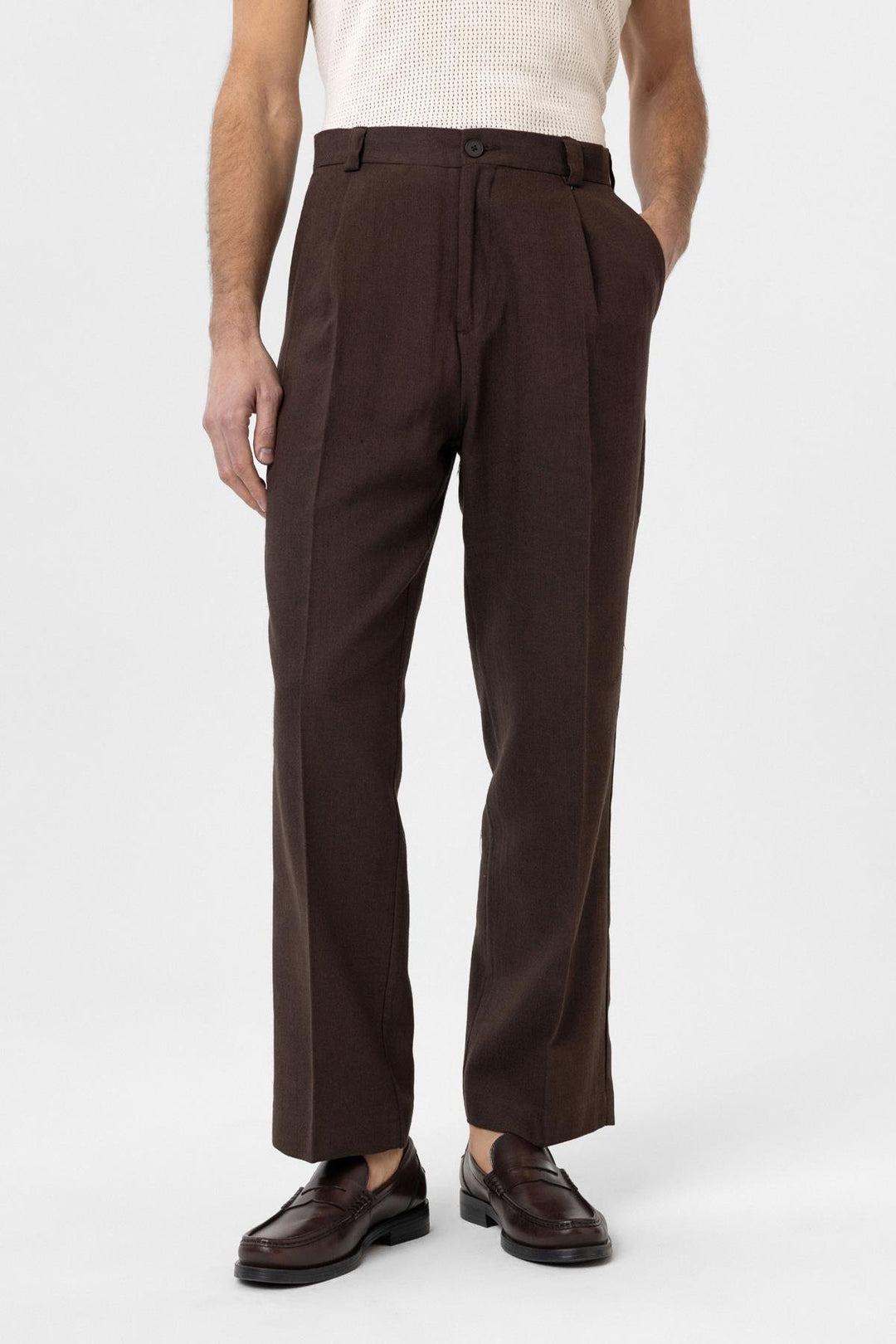 ANT Antioch Coffee High Waist Linen Blend Men's Pants - Pavia
