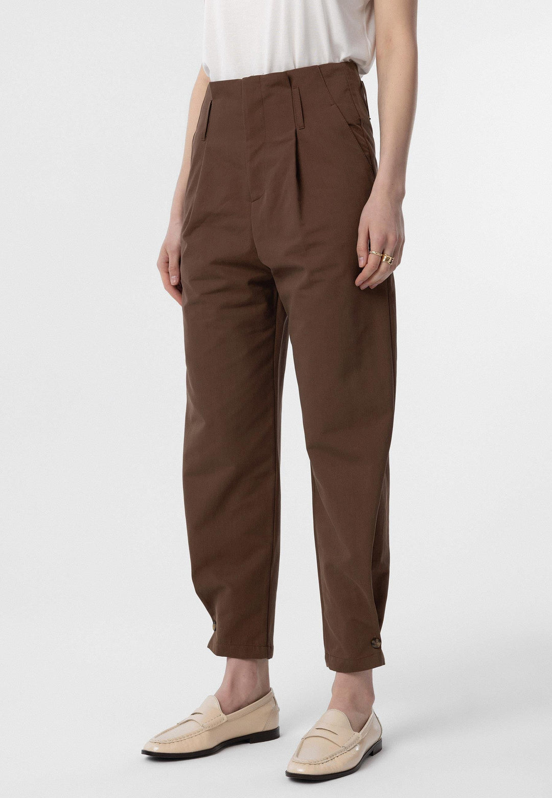 ANT Antioch Coffee High Waist Buttoned Fit Women's Pants - Dovzhansk