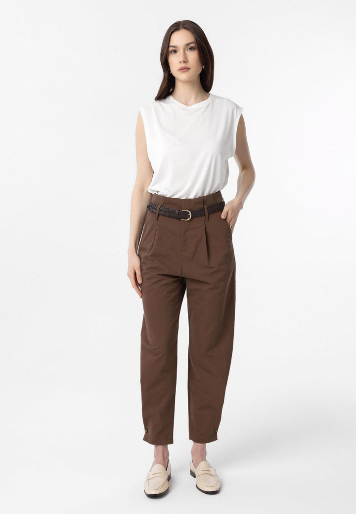 ANT Antioch Coffee High Waist Buttoned Fit Women's Pants - Dovzhansk