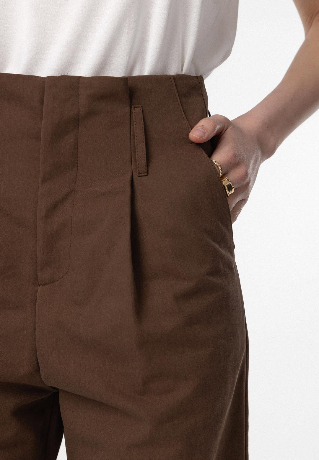 ANT Antioch Coffee High Waist Buttoned Fit Women's Pants - Dovzhansk