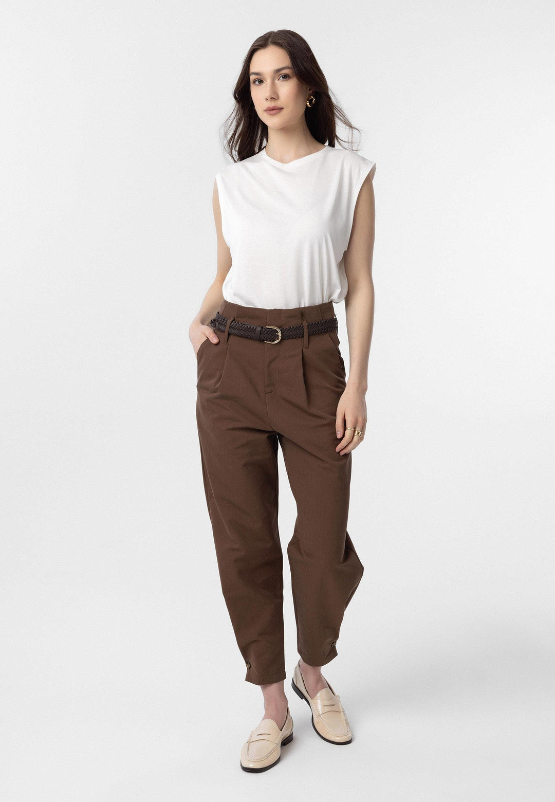 ANT Antioch Coffee High Waist Buttoned Fit Women's Pants - Dovzhansk